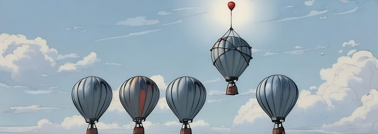globos aerostáticos que representan el crecimiento de una empresa cuando el margen comercial crece