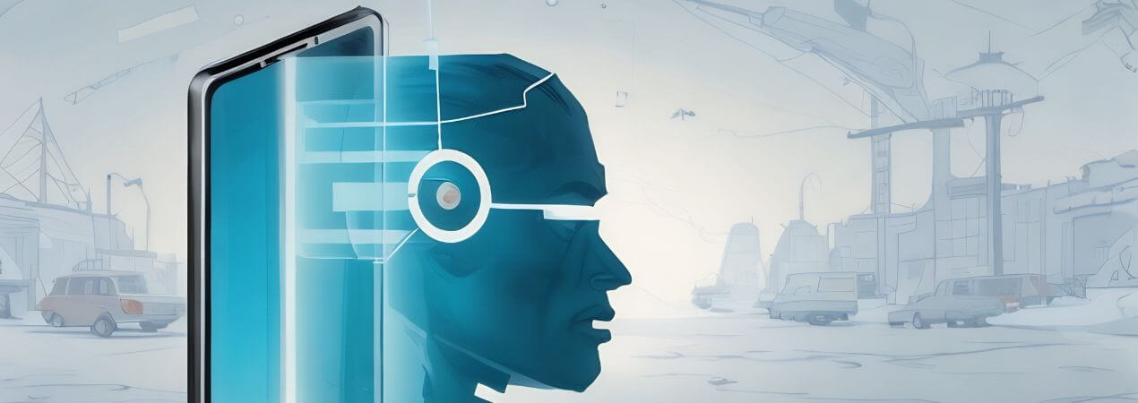 cabeza de robot saliendo de una pantalla