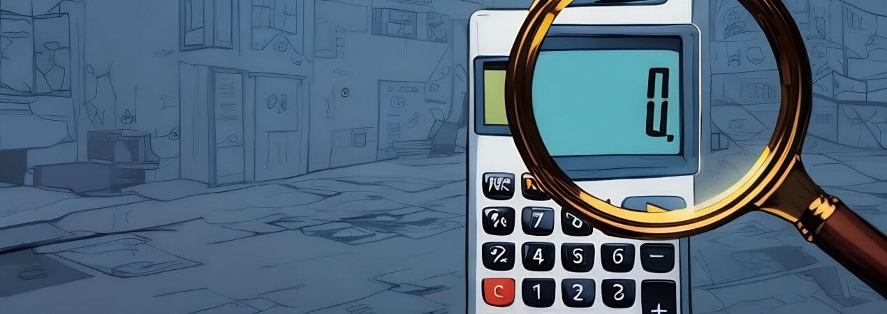 calculadora y lupa para calcular los costes de la morosidad pública y la morosidad de empresas